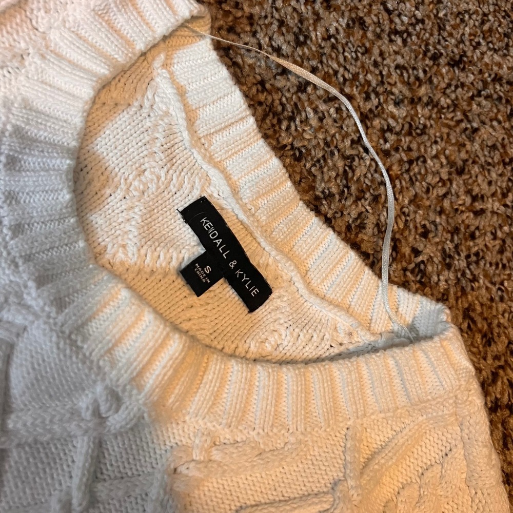 Kendall & Kylie Color Block Cable Knit Cropped Sweater Small White Black Yellow